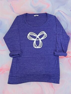 TNA Heather Purple Crew Neck Top with White Logo Rolled Sleeves Soft sz M